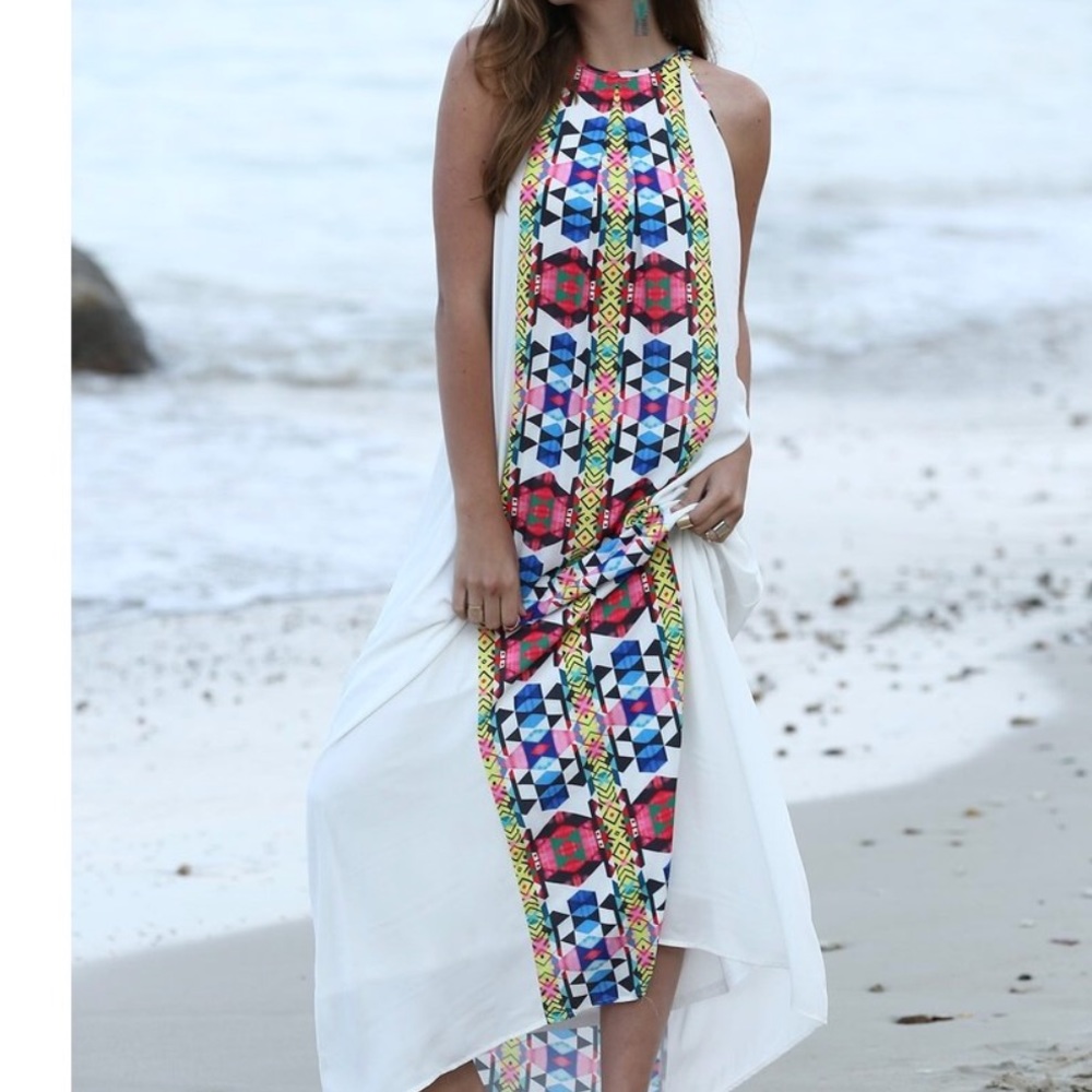 Placement Print Keyhole Back Maxi Dress